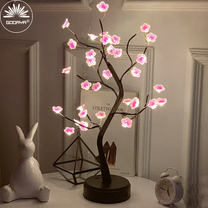 Bonsai Garden Dc - ตารางต้นไม้ Night Light แบตเตอรี่ขับเคลื่อนสวิทช์สัมผัสประดิษฐ์บอนไซเชอร์รี่เดสก์ท็อปต้นไม้ LED โคมไฟตกแต่งสวน