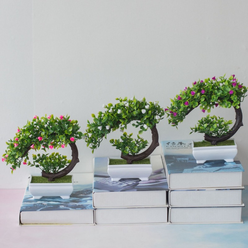 Bonsai Garden Home - ต้นบอนไซเทียมพลาสติกยอดนิยม ต้นไม้ปลอมตกแต่งบ้าน สำนักงาน และสวนกลางแจ้ง สีชมพูส้ม