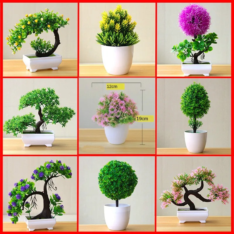 Bonsai Garden Home - ต้นไม้ประดิษฐ์ขนาดเล็กในกระถาง ต้นบอนไซปลอม ต้นไม้จำลองสำหรับตกแต่งโต๊ะ ของตกแต่งบ้าน สำนักงาน โรงแรม